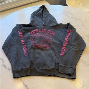 PrettyLittleThing Charcoal Hoodie with Vibrant Pink Design